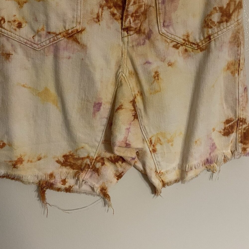 We The Free Tie-Dye Denim Bermuda Shorts - Peach & Cream - Picture 4 of 13